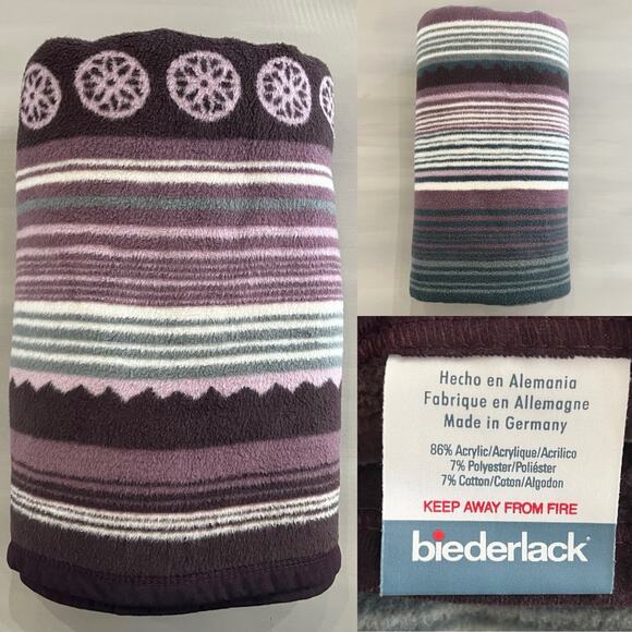 Vintage Biederlack Blanket Cuddle Wrap Soft Snap Button Zip Purple Green Gray - Picture 1 of 9